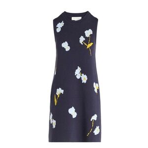 Navy Blue Sleeveless‎ Floral Knit Dress XS